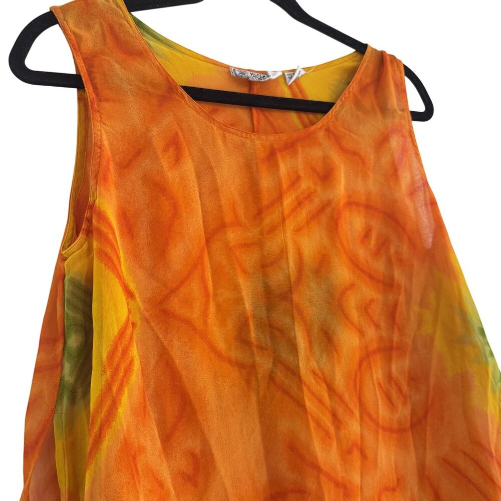 Vintage Kloz Lyne Dress Womens 90s Orange Floral Sheath Overlay Sleeveless Large - Picture 5 of 8